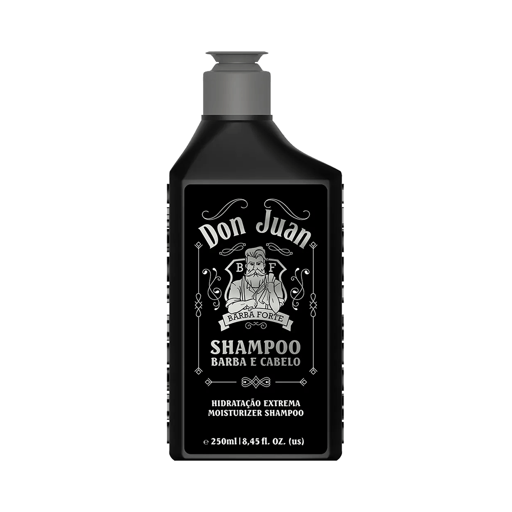 Frasco frontal do Shampoo Barba Forte Don Juan 250ml
