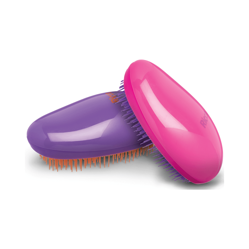 Escova Belliz Ricca Flex Hair (118) nas cores rosa e roxo, cerdas laranja e roxo, fundo branco