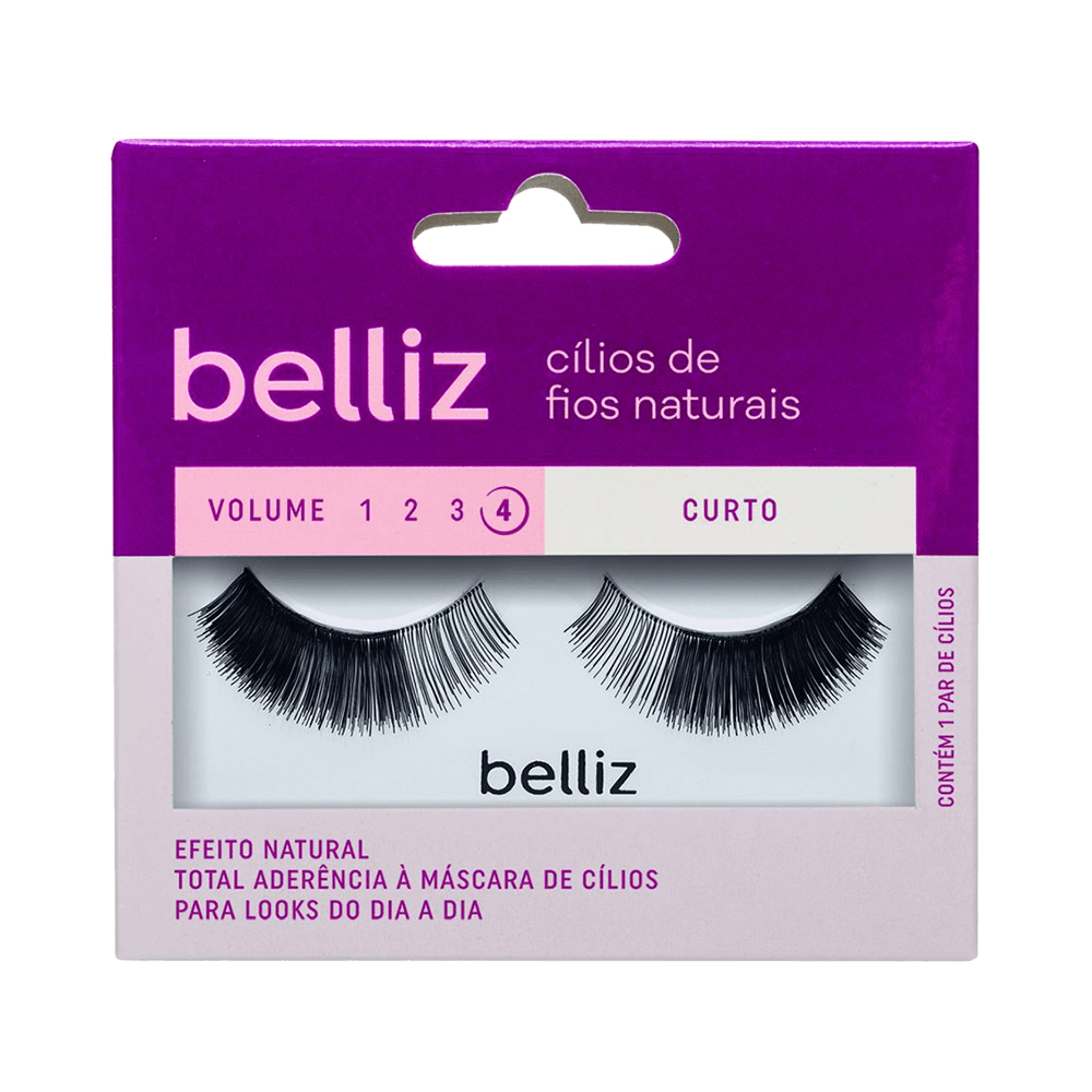 Embalagem frontal de cílios Belliz Hair Line 115 mostrando par de cílios pretos curtos e volumosos