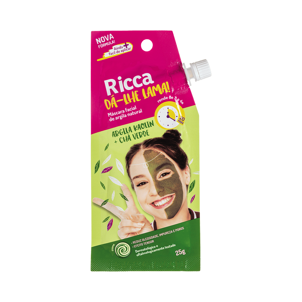 Embalagem Máscara Facial Ricca Argila Natural Dá-lhe Lama 25g