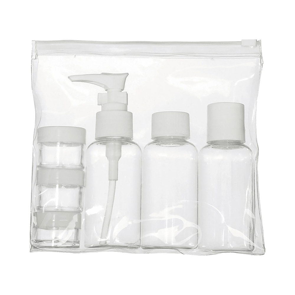 Kit de Viagem Ricca (3308) com frascos transparentes, potes empilháveis e bolsa zip