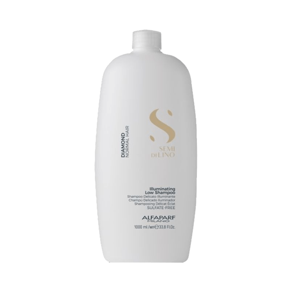 Frontal da embalagem do Shampoo Alfaparf Semi Di Lino Diamond 1000ml em fundo branco