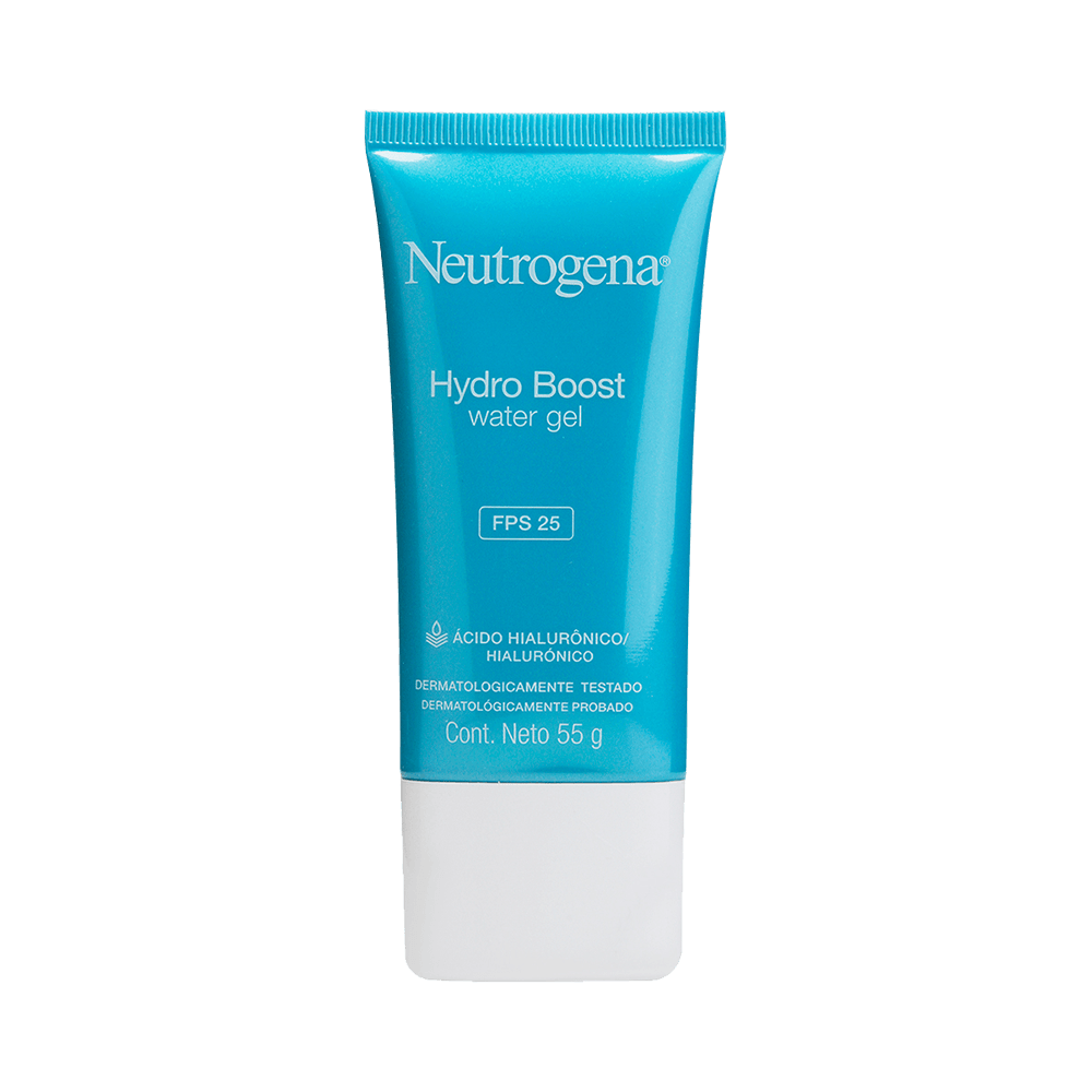 Tubo do Neutrogena Hydro Boost Water Gel FPS25 mostrando design e tampa branca