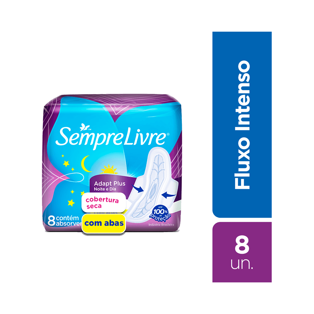 Embalagem do Absorvente Sempre Livre Adapt Plus Noite e Dia Seca com Abas - 8 unidades