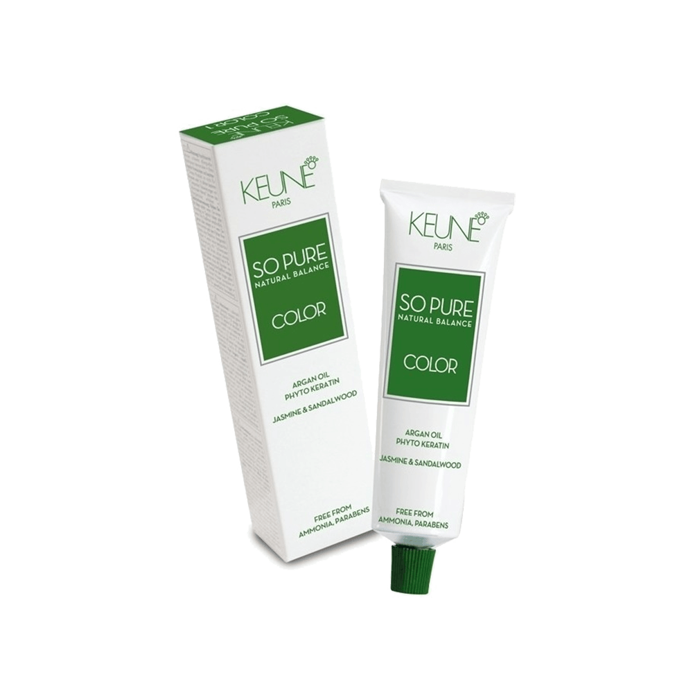 Tubo e caixa da coloração Keune So Pure Color 60ml em fundo branco