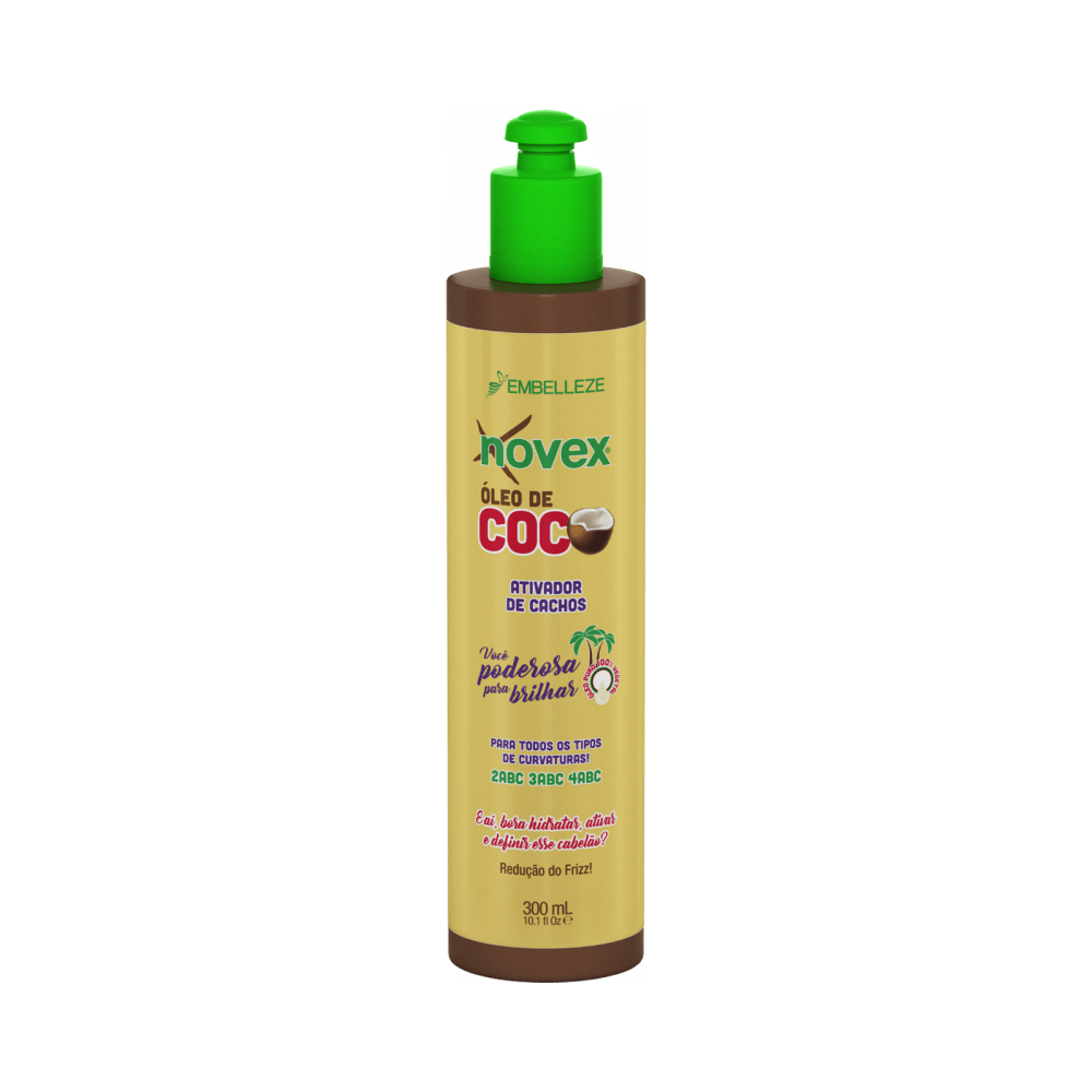 Ativador de Cachos Novex Óleo de Coco 300ml - frasco amarelo com pump verde