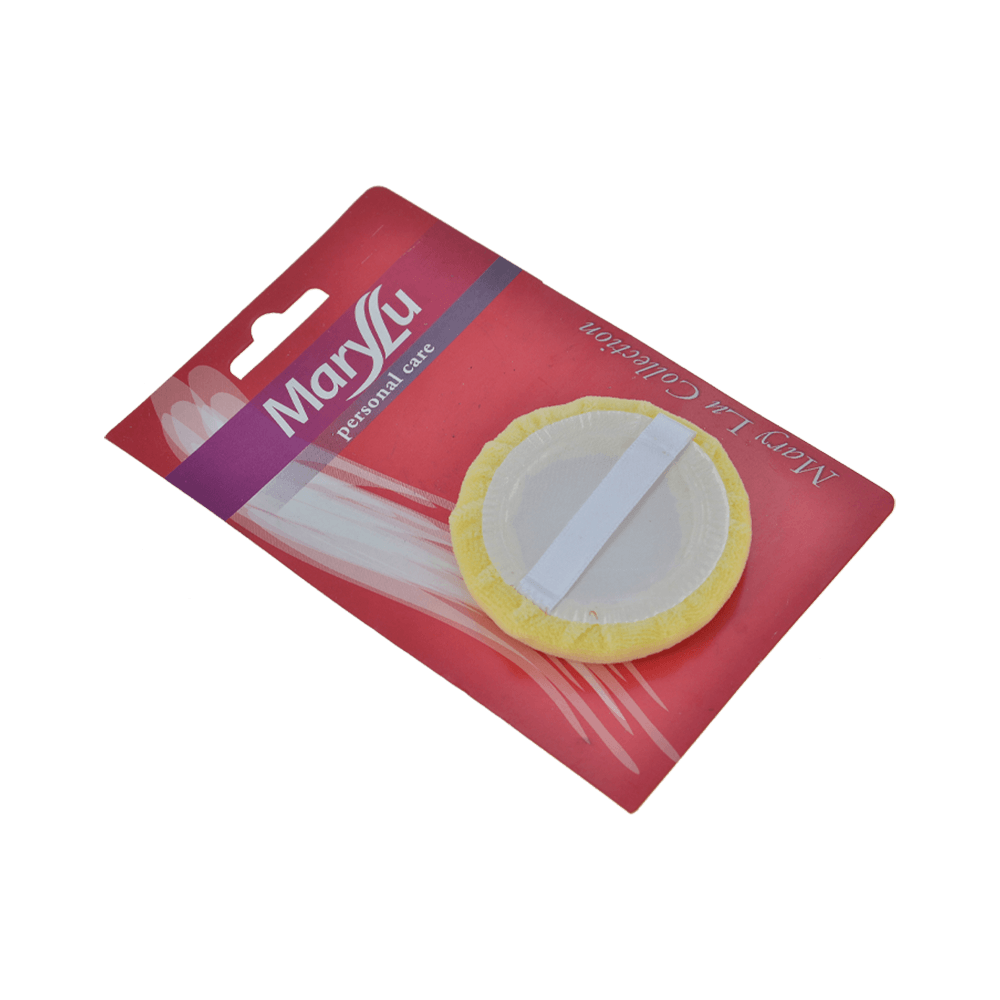 Embalagem com esponja Marylu de veludo amarela e faixa elástica