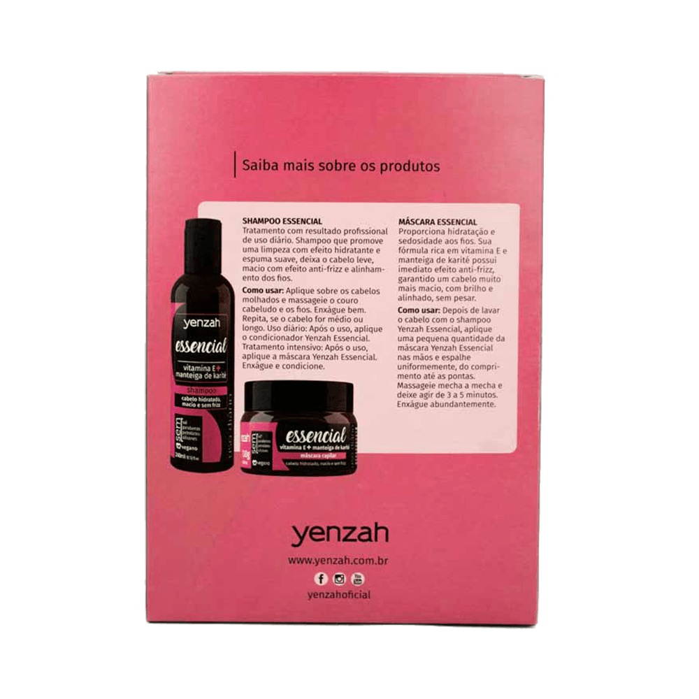 Kit Yenzah Essencial Shampoo 240ml e Máscara 130g - embalagem rosa