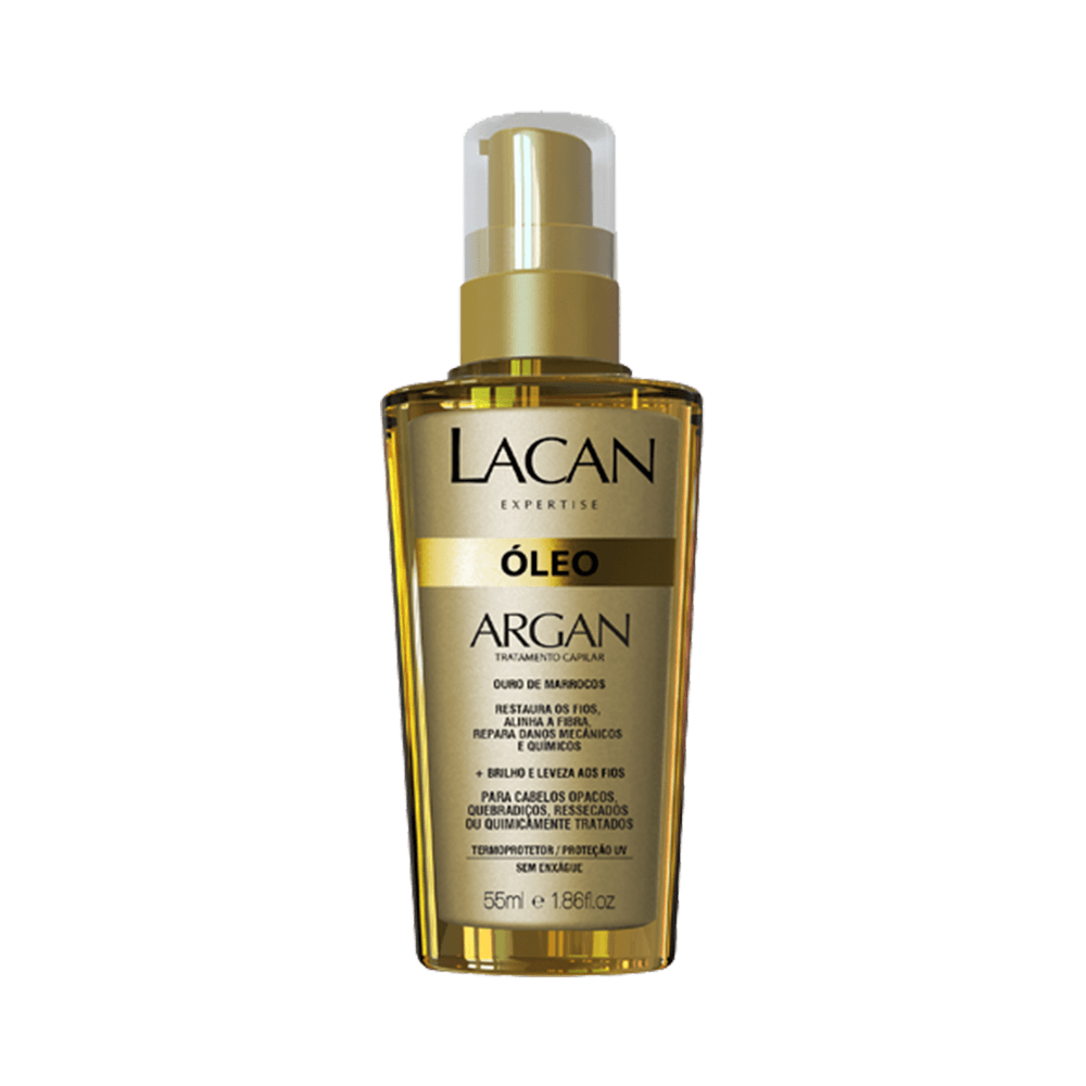 Frontal do frasco de Óleo Capilar Lacan Argan 55ml com pump