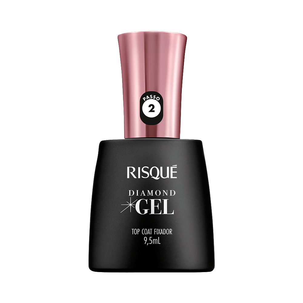Top Coat Fixador Risqué Diamond Gel Cremoso - frasco com tampa rosa metálica