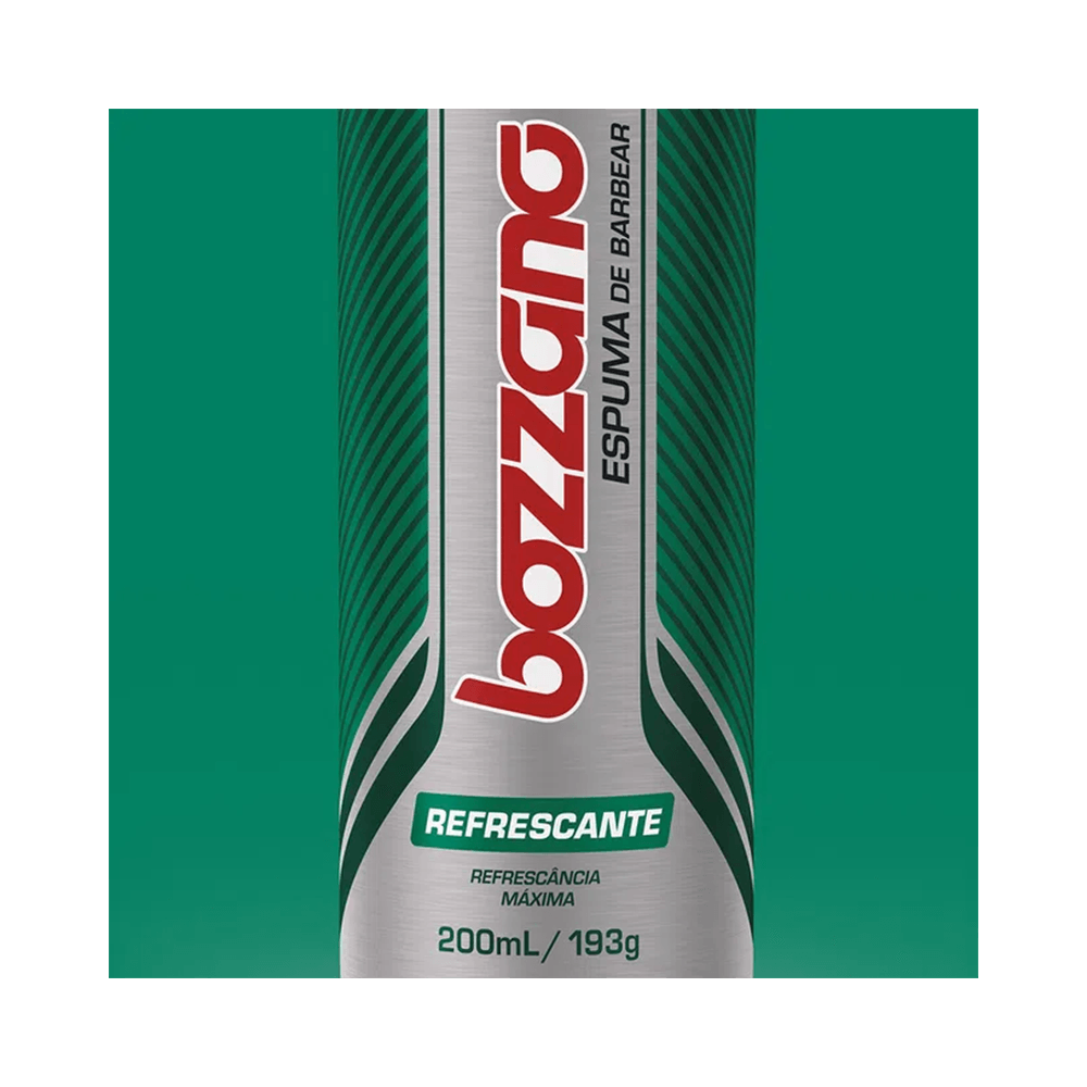 Close-up rótulo Espuma de Barbear Bozzano 200ml