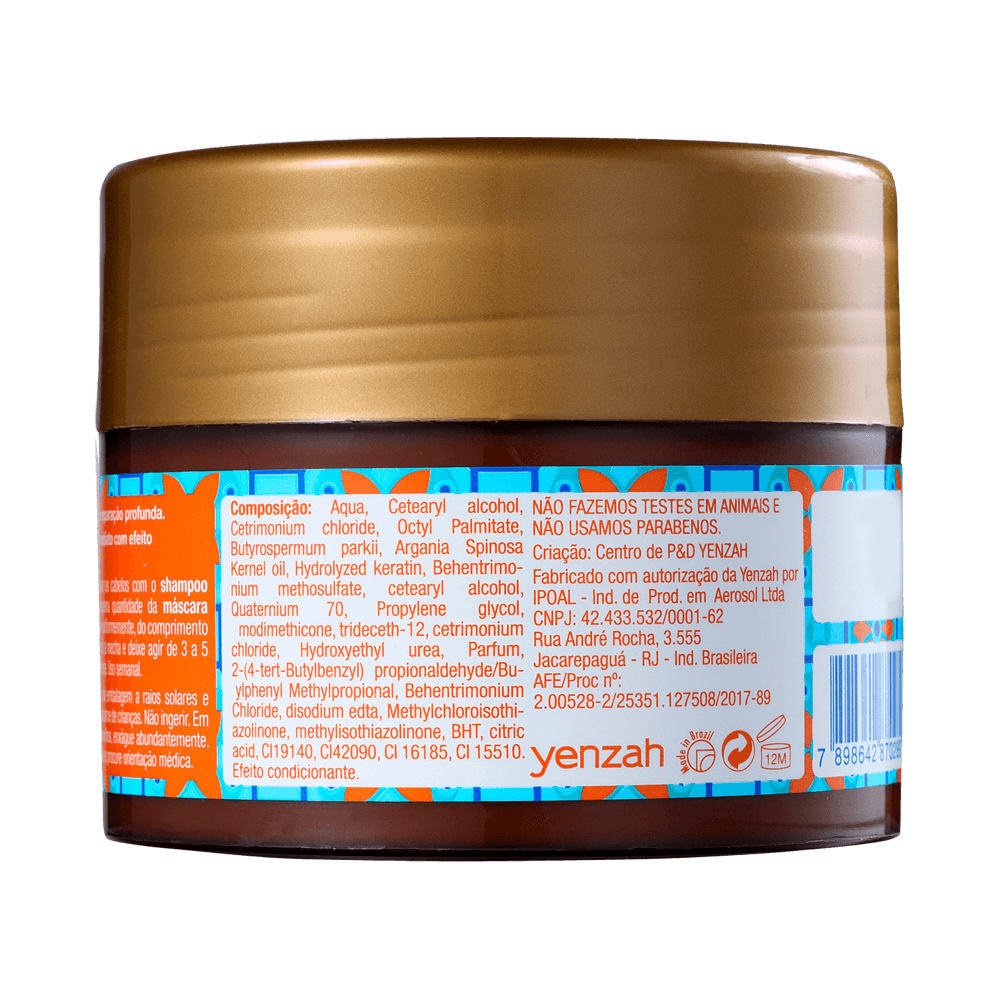 Parte traseira da Máscara Yenzah OM Argan com informações de composição