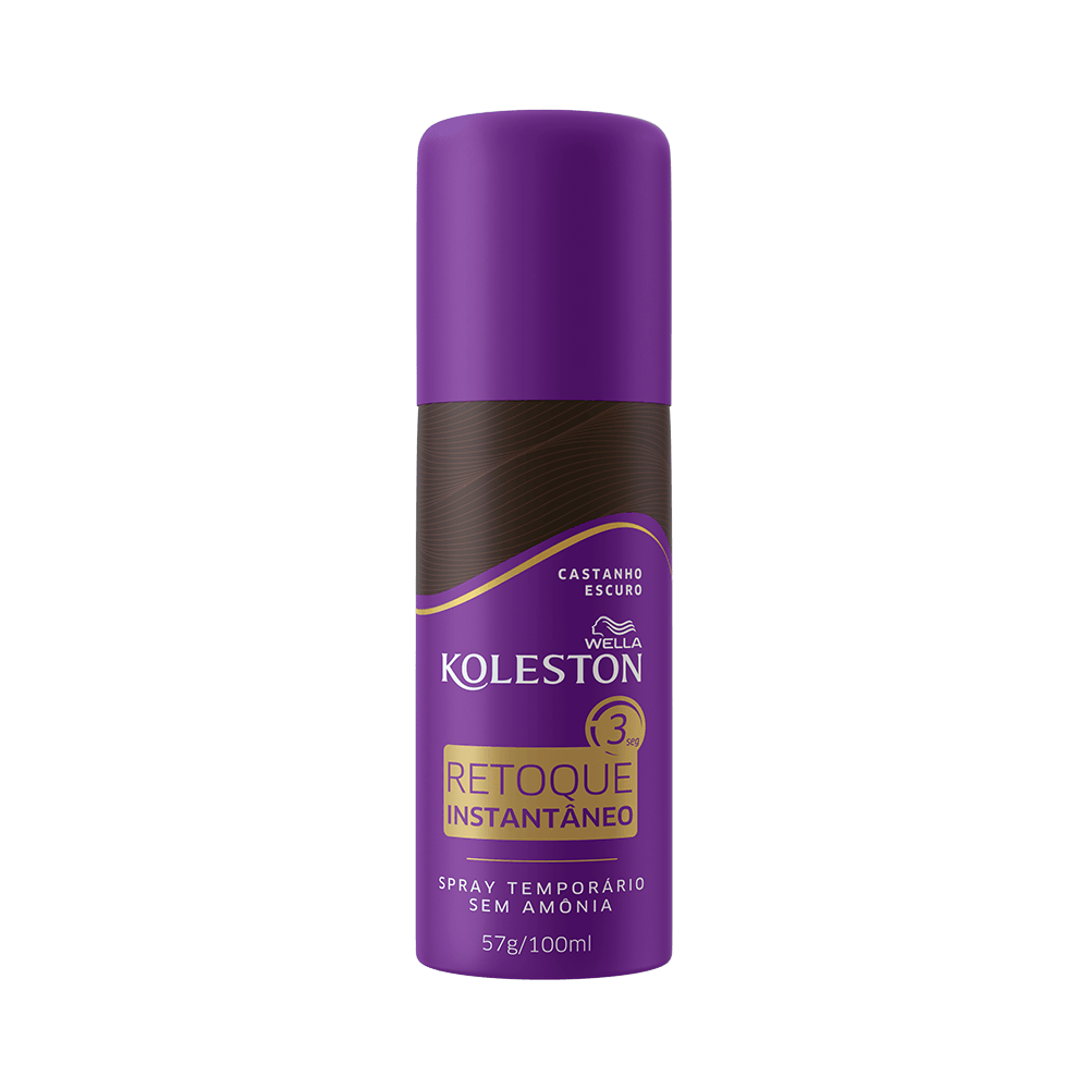 Retoque Instantâneo Spray Koleston Castanho Escuro - vista frontal da embalagem roxa