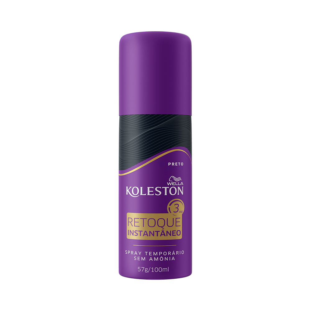Retoque Instantâneo Spray Koleston Preto 100ml - embalagem roxa com detalhes em preto e dourado