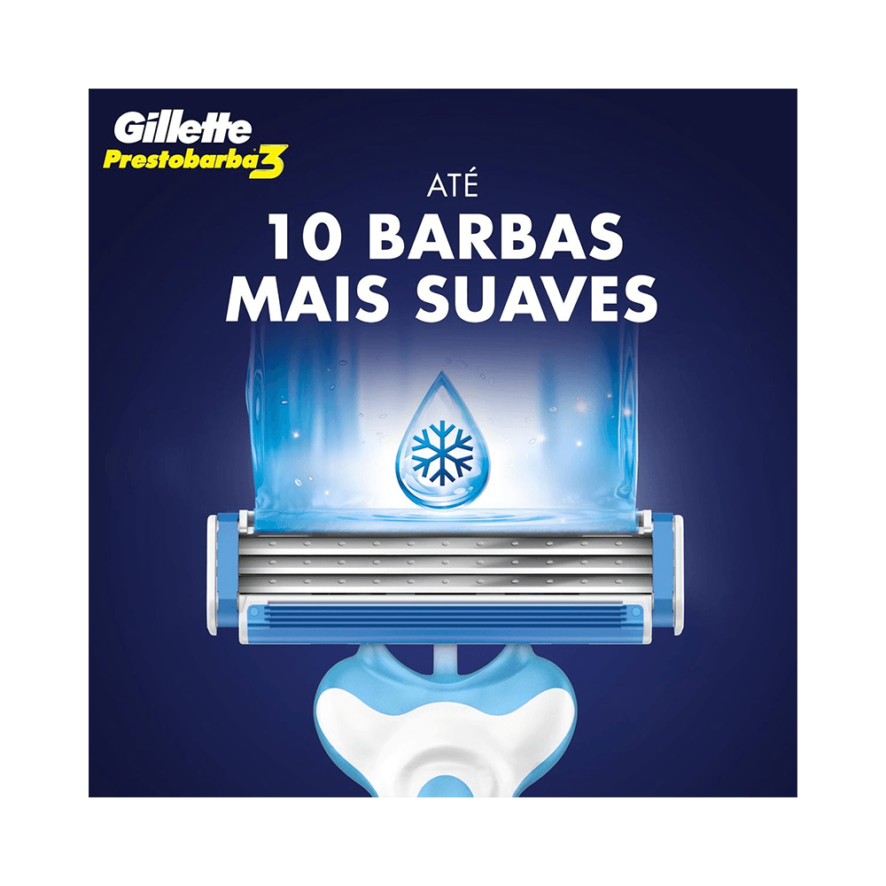 Detalhe das lâminas e tecnologia ComfortFresh do Gillette Prestobarba 3 Cool