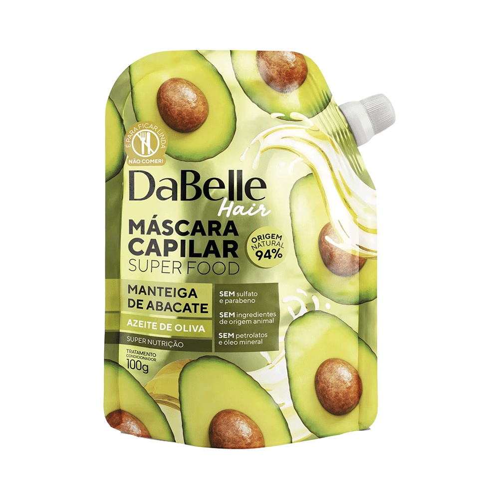 Máscara de Tratamento Dabelle Superfood Abacate 100g - embalagem verde com ilustração de abacate