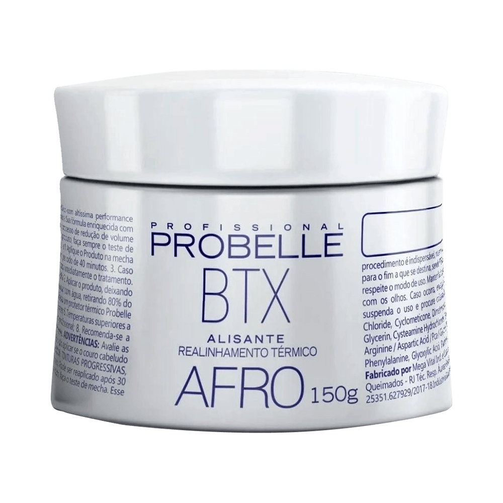 Btx Probelle Afro Realinhamento Térmico 150g - pote branco com detalhes em azul