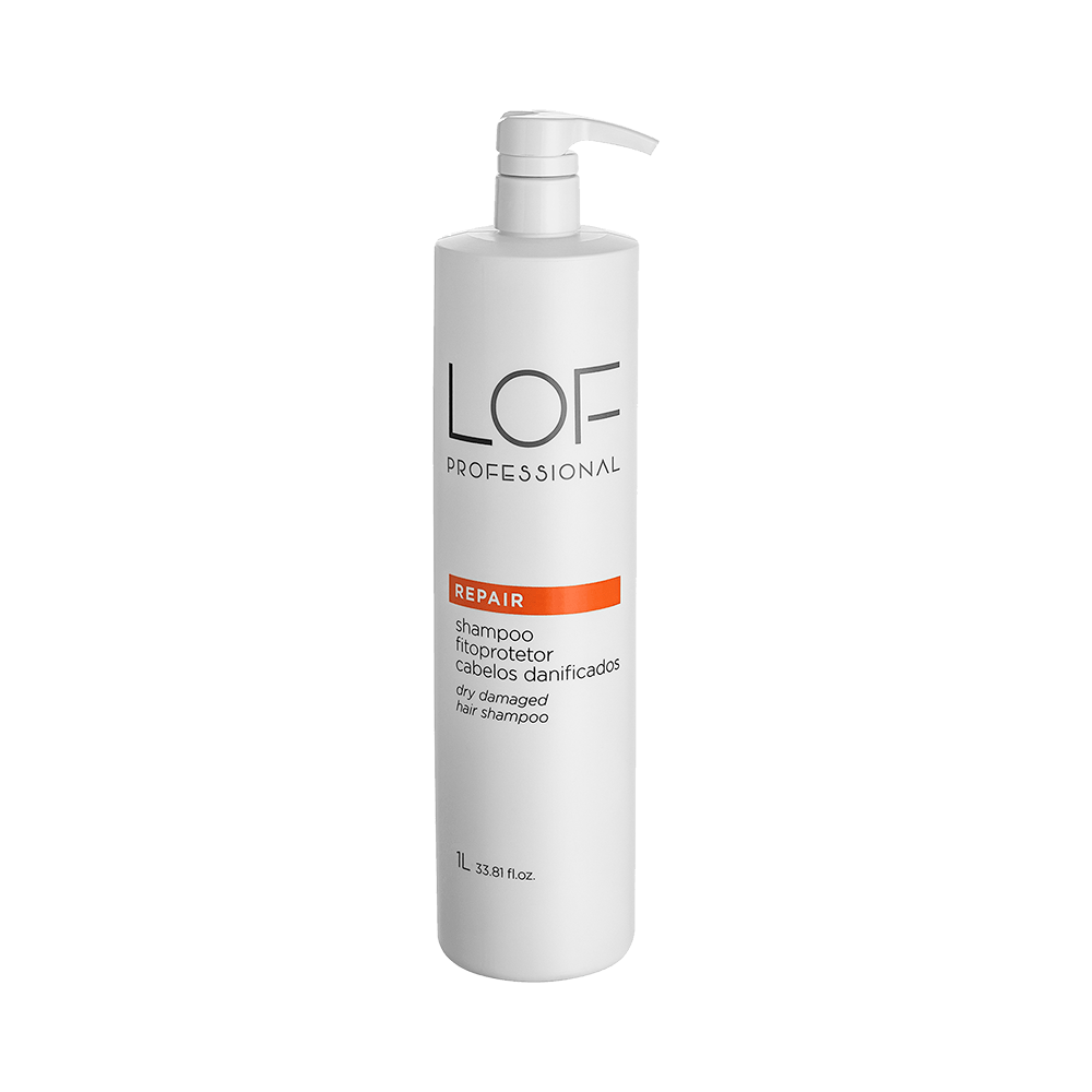 Frasco branco do Shampoo LOF Repair Fitoprotetor 1000ml visto frontalmente