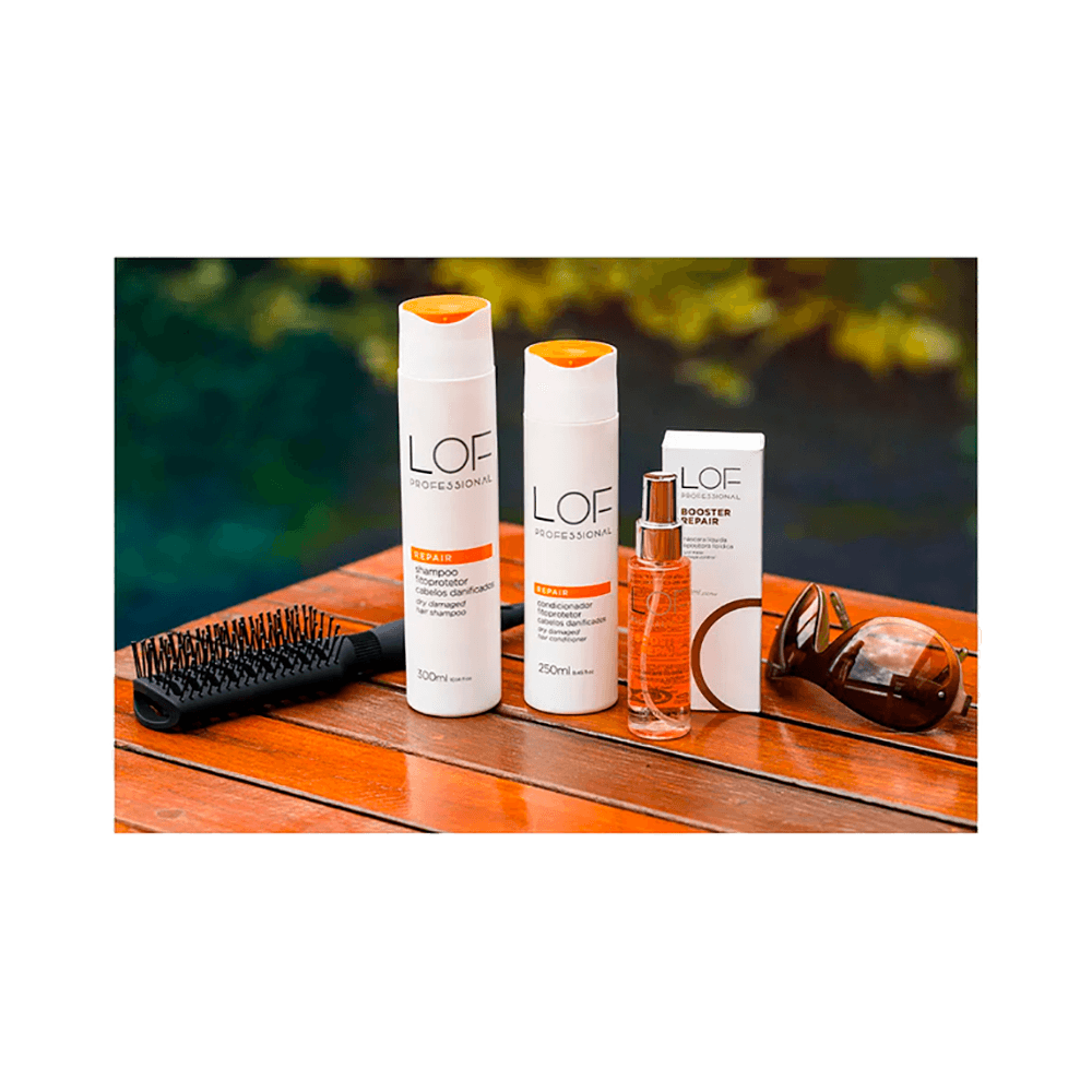 Linha LOF Professional Repair com shampoo, condicionador e booster