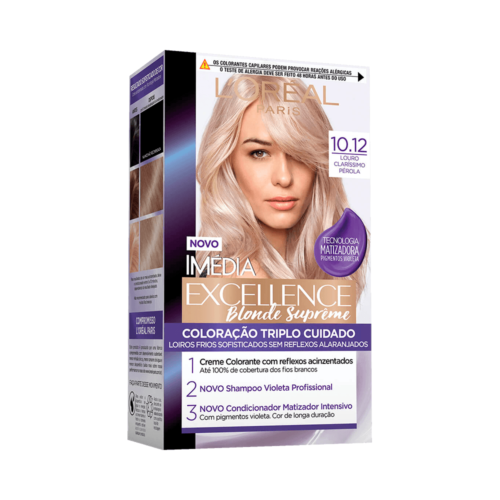Embalagem da coloração Imédia Excellence Blonde Supreme 10.12 Louro Claríssimo Pérola