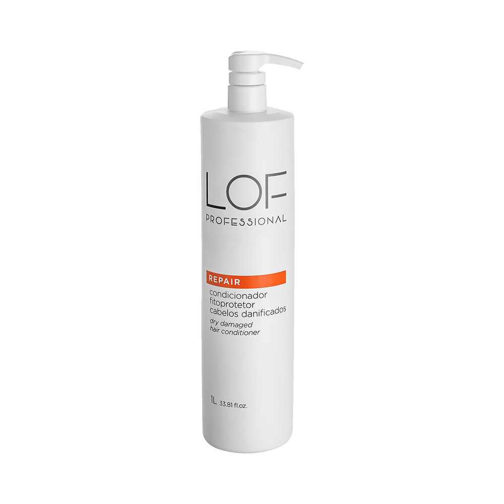 Frasco branco do Condicionador LOF Professional Repair 1000ml com pump, indicado para cabelos danificados