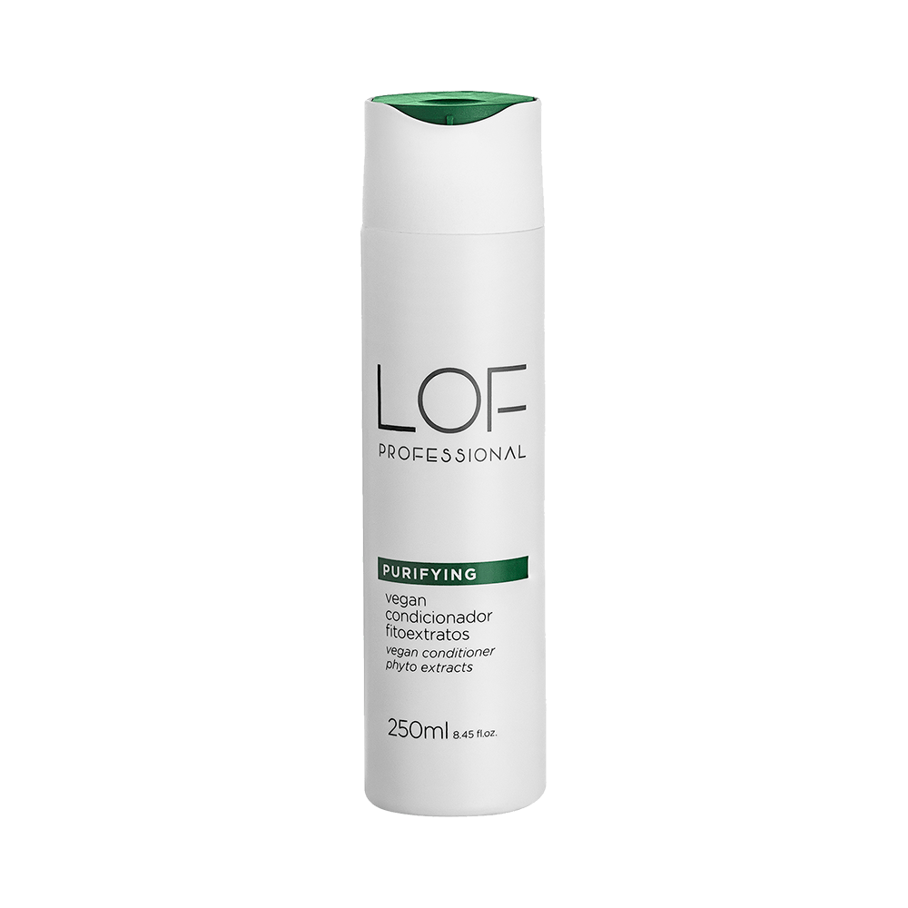 Condicionador LOF Professional Purifying Vegan 250ml em embalagem branca com tampa verde
