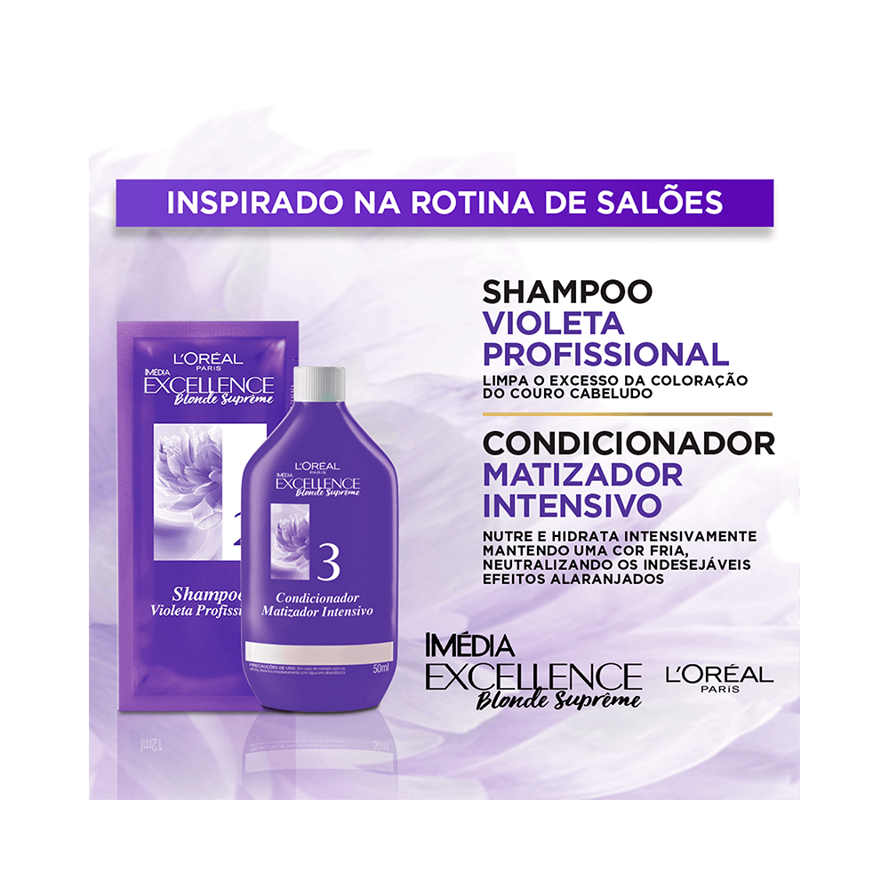 Conteúdo do kit: shampoo violeta profissional e condicionador matizador intensivo