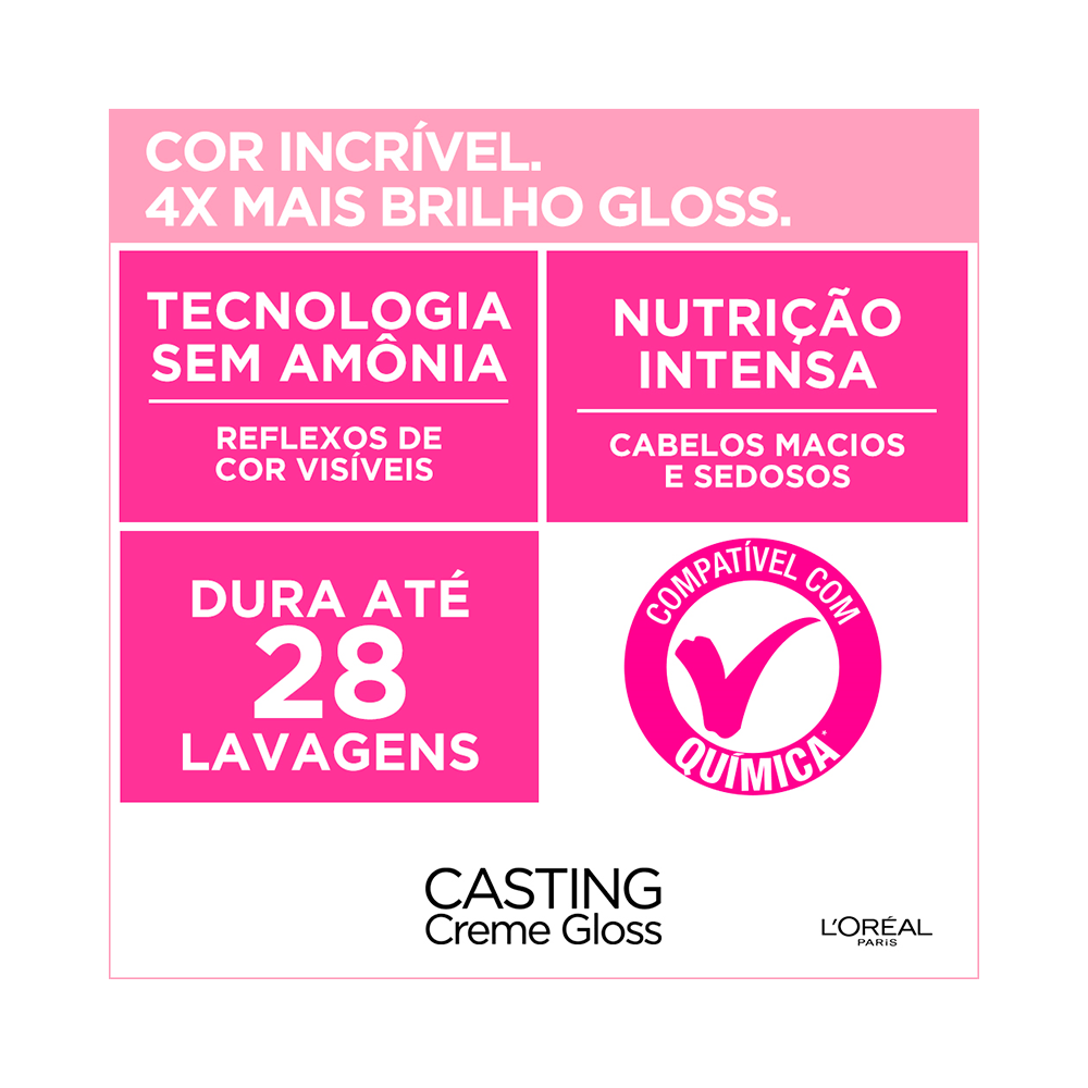 Informações e benefícios da coloração Casting Creme Gloss 400 Castanho Natural