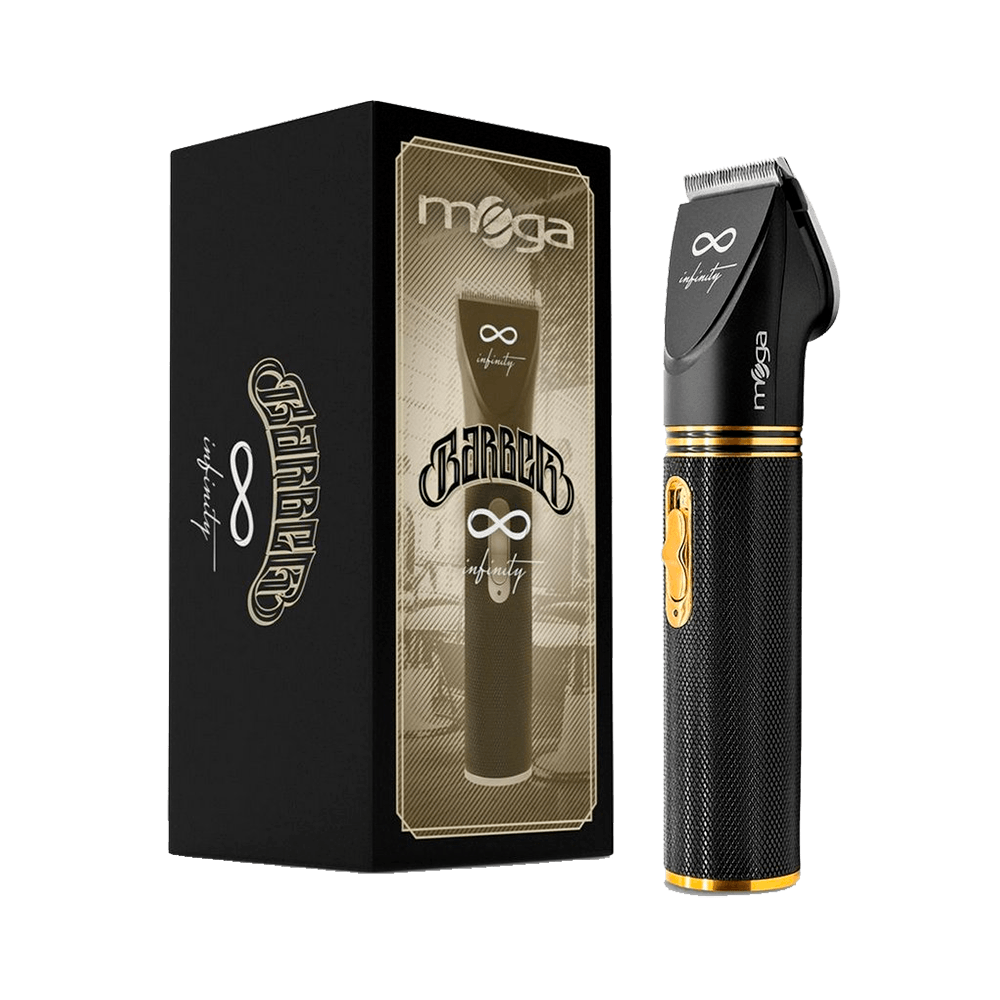 Máquina de Corte Mega Infinity USB Bivolt - embalagem e aparelho preto com detalhes dourados