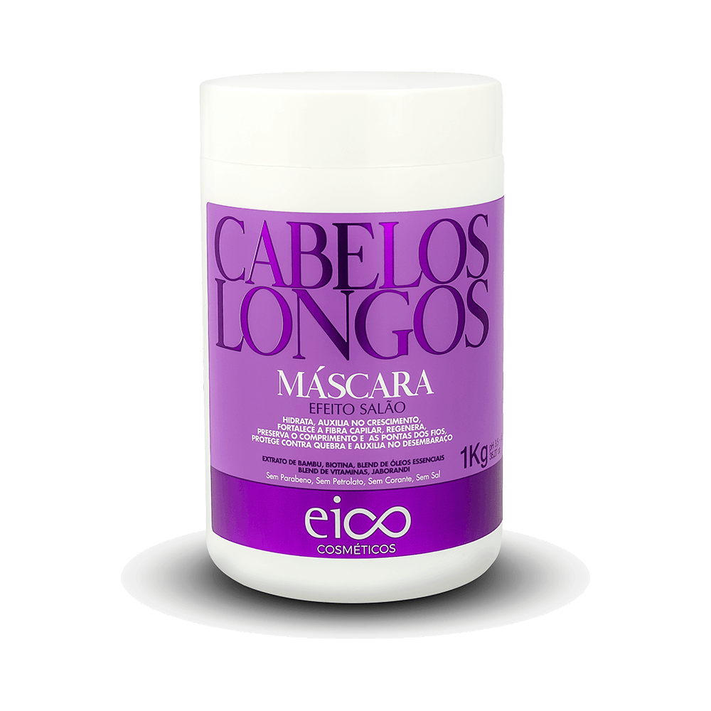 Pote da Máscara Eico Cabelos Longos 1000g frontal, rótulo roxo