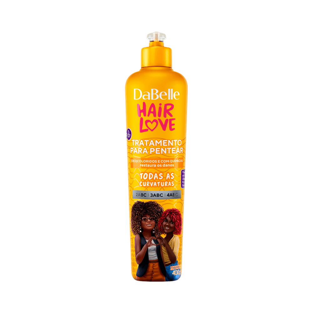 Creme DaBelle Hair Love 400g - frasco amarelo com pump, indicado para descoloridos e químicas