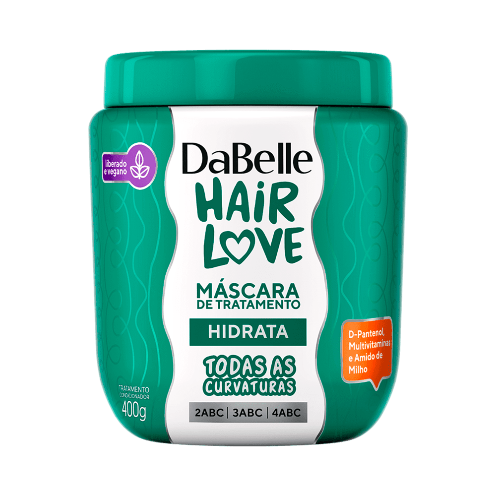 Máscara de Hidratação Hair Love DaBelle 400g - pote verde, fórmula vegana