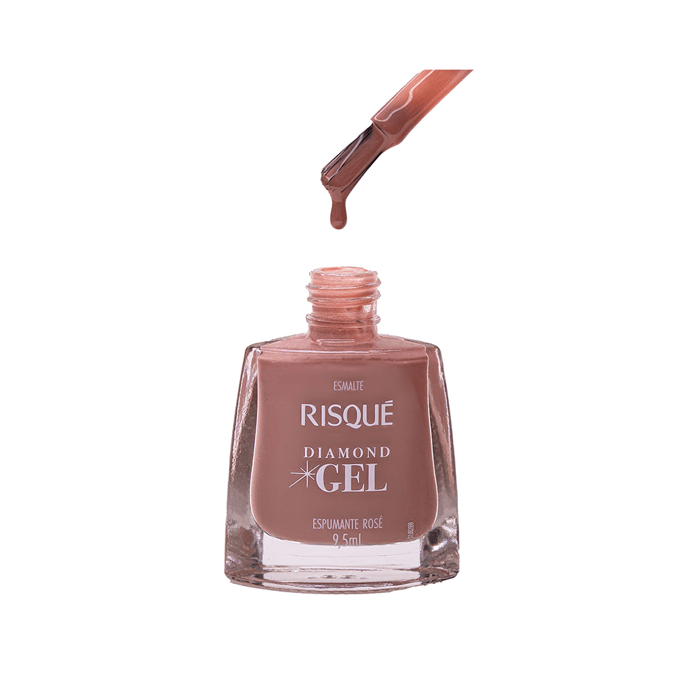 Close-up do pincel do esmalte Risqué Diamond Gel Espumante Rosé