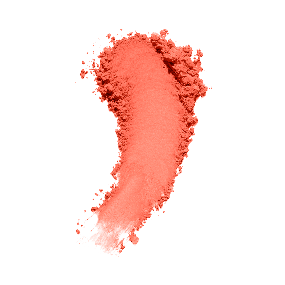 Pó de blush salmão esfarelado mostrando textura ultrafina