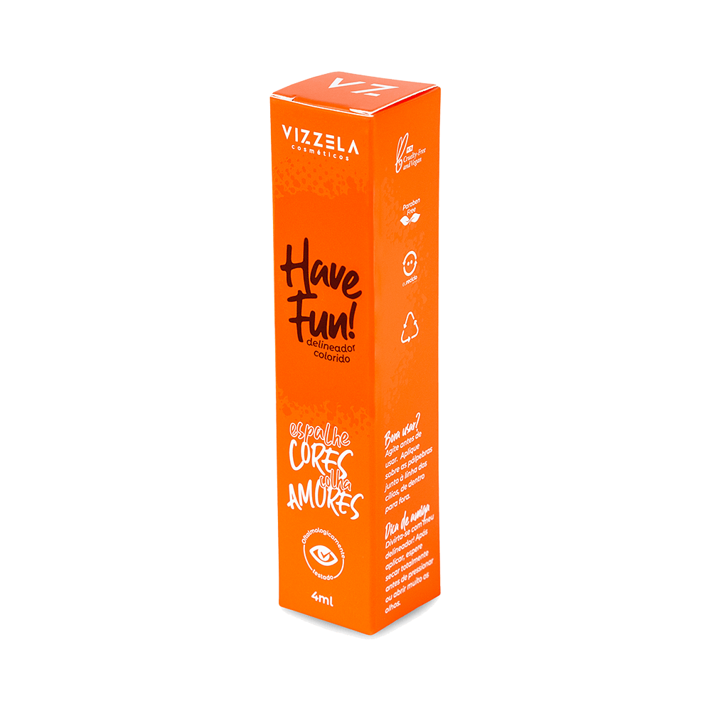 Embalagem do delineador Vizzela Have Fun Laranja com selos e instruções