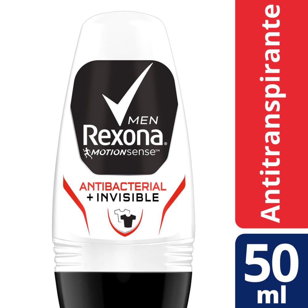 Desodorante Antitranspirante Rexona Masculino Roll-on Antibacterial + Invisible 50ml