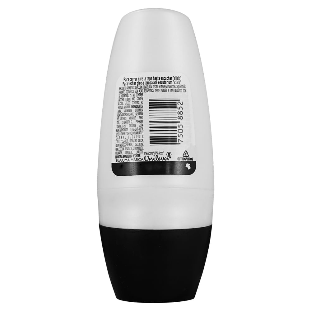 Vista traseira do Desodorante Rexona Men Roll-on 50ml com informações e instruções