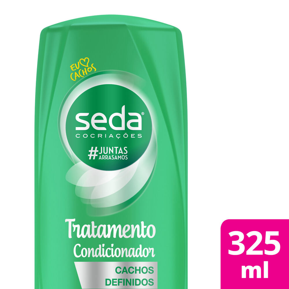 Frente da embalagem Condicionador Seda Cachos Definidos 325ml - embalagem verde