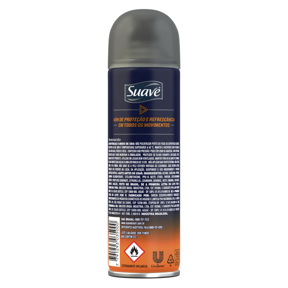 Imagem traseira do desodorante Suave Men Sport Fresh com informações e modo de uso