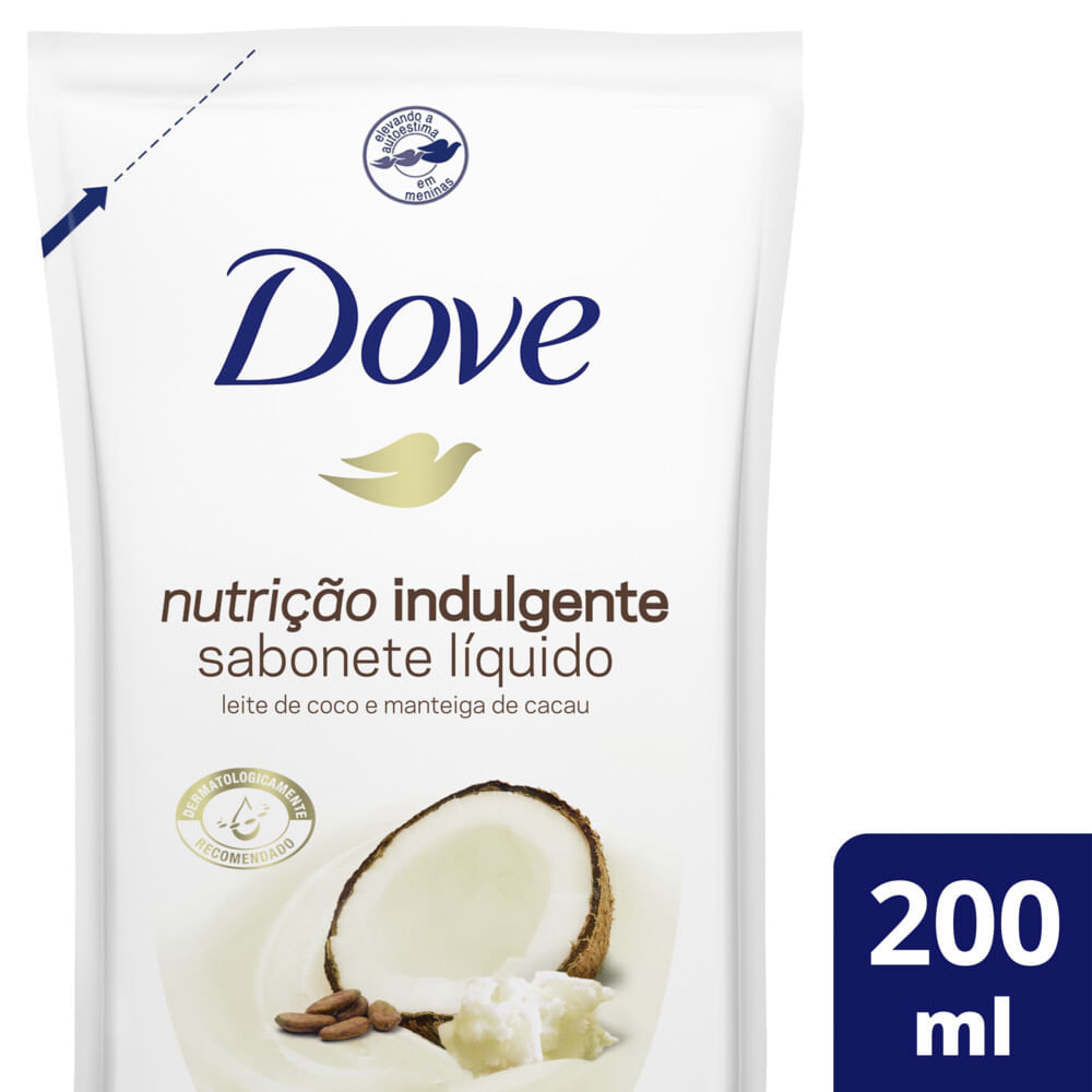 Refil Sabonete Líquido Dove Nutrição Indulgente 200ml - leite de coco e manteiga de cacau