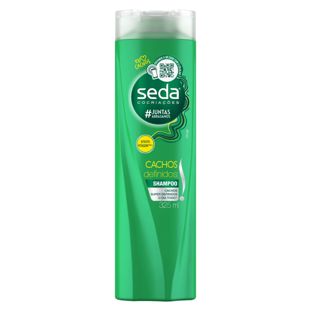 Frasco frontal do Shampoo Seda Cachos Definidos 325ml, embalagem verde destacando Efeito Fitagem™
