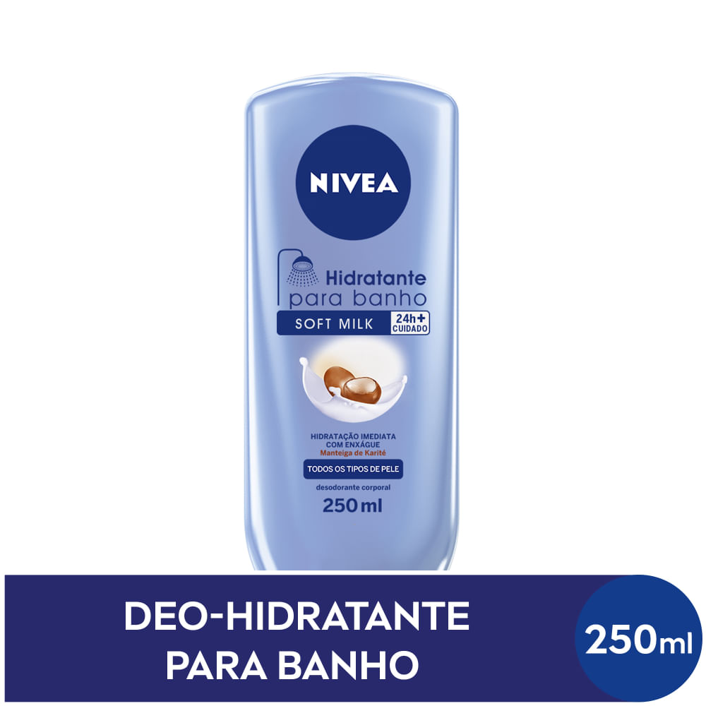 Hidratante para banho Nivea Body Soft Milk 250ml - frasco azul claro