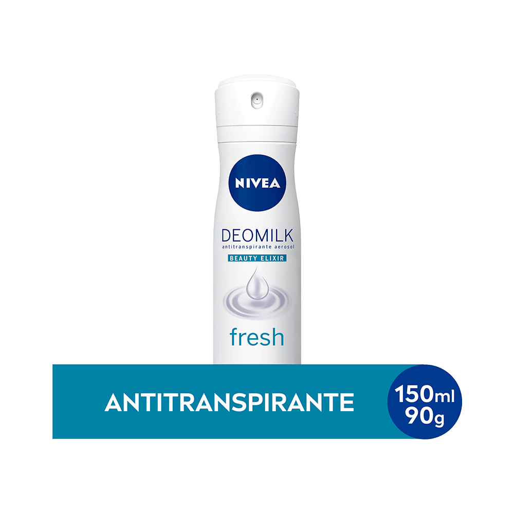 Desodorante Antitranspirante Aerosol NIVEA Deomilk Fresh 150ml - embalagem branca com detalhes azuis