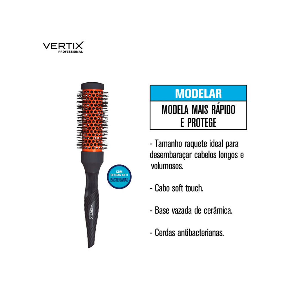 Imagem promocional da Escova Vertix Grey Antibac Ceramic Pro 33 mostrando base cerâmica e cabo ergonomico