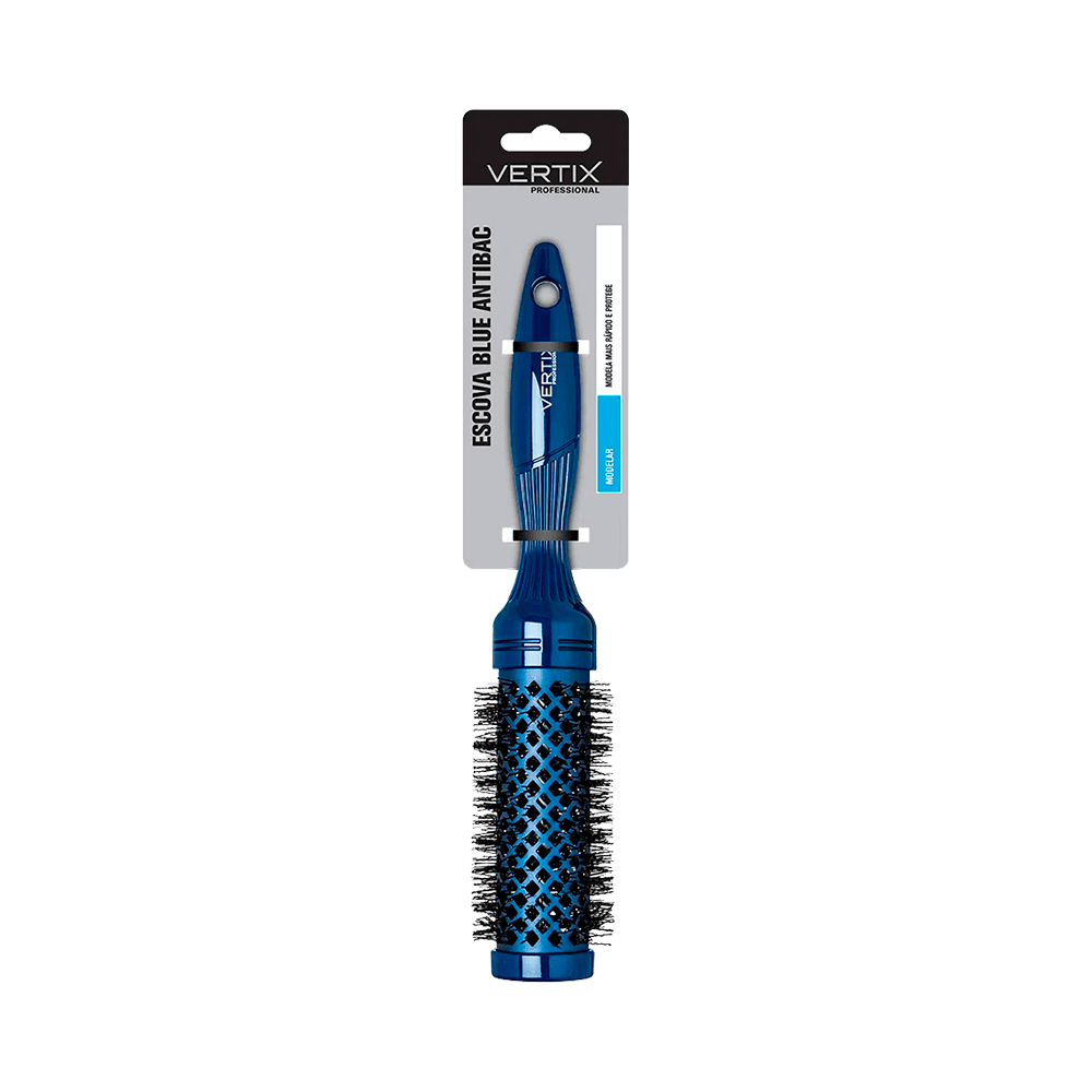 Escova Vertix Blue Antibac Pro 33 embalada com destaque para cabo ergonômico e etiqueta