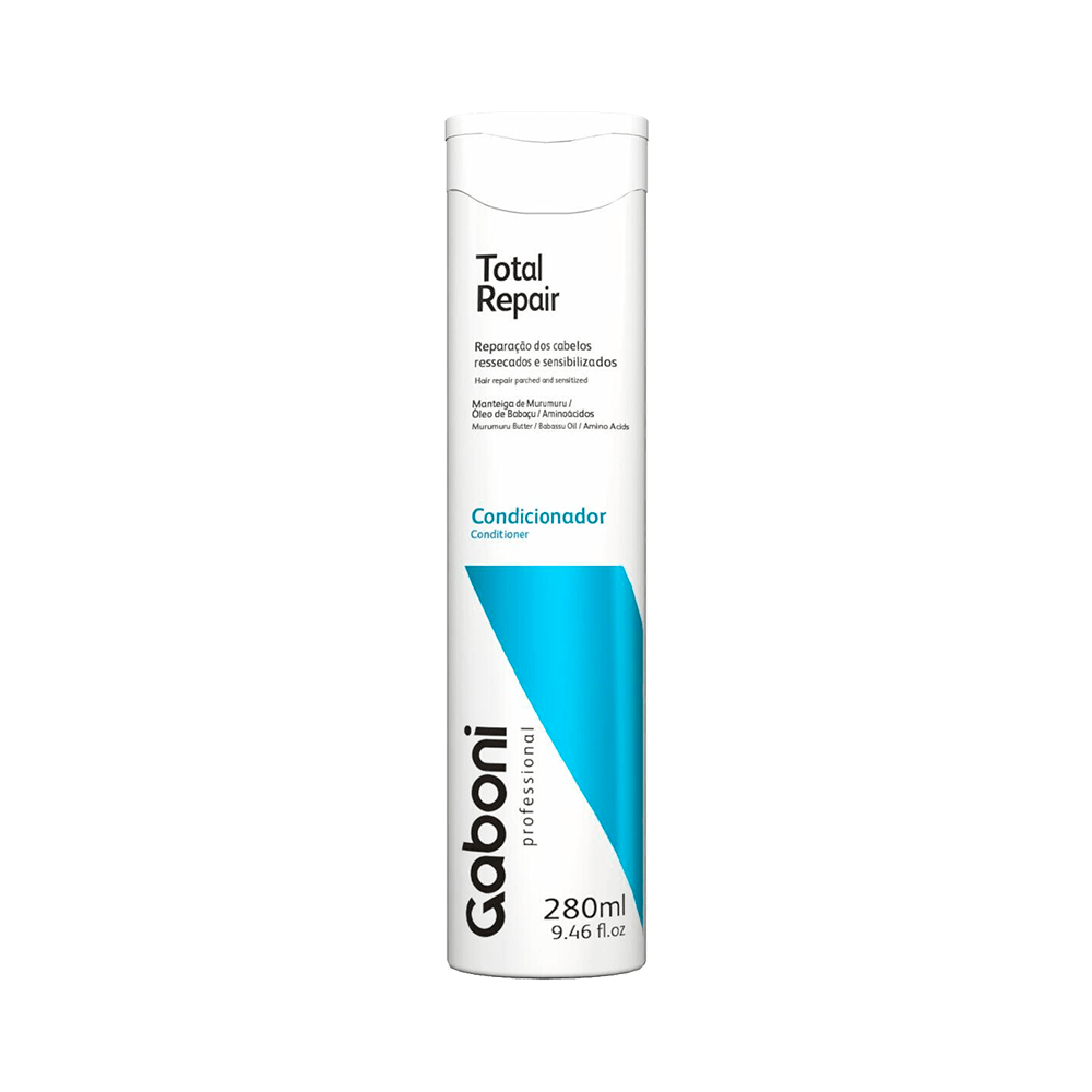 Condicionador Gaboni Total Repair 280ml - embalagem branca com detalhes azuis