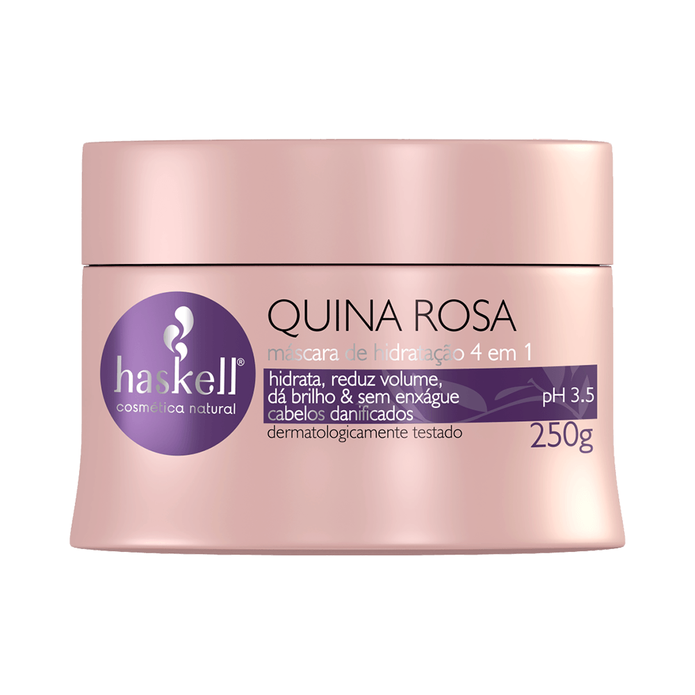 Frontal do pote rosa da Máscara Haskell Quina Rosa 250g
