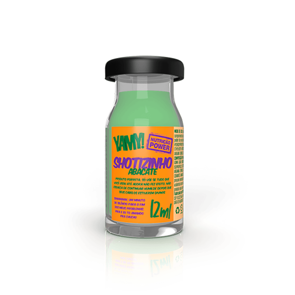 Ampola Yamy Shotizinho de Abacate 12ml - embalagem transparente com líquido verde