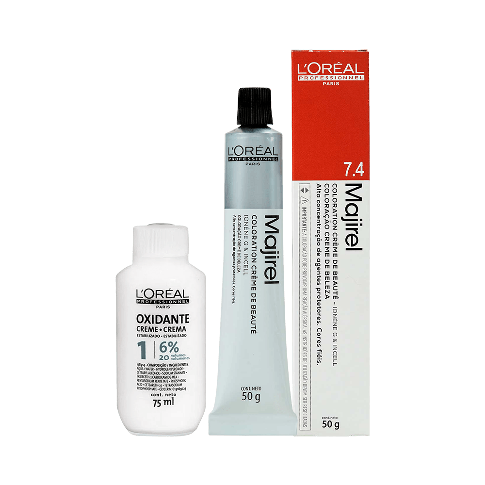 Coloração Majirel 7.4 com oxigenada 20 volumes L'Oréal Professionnel - kit caixa, tubo e oxidante