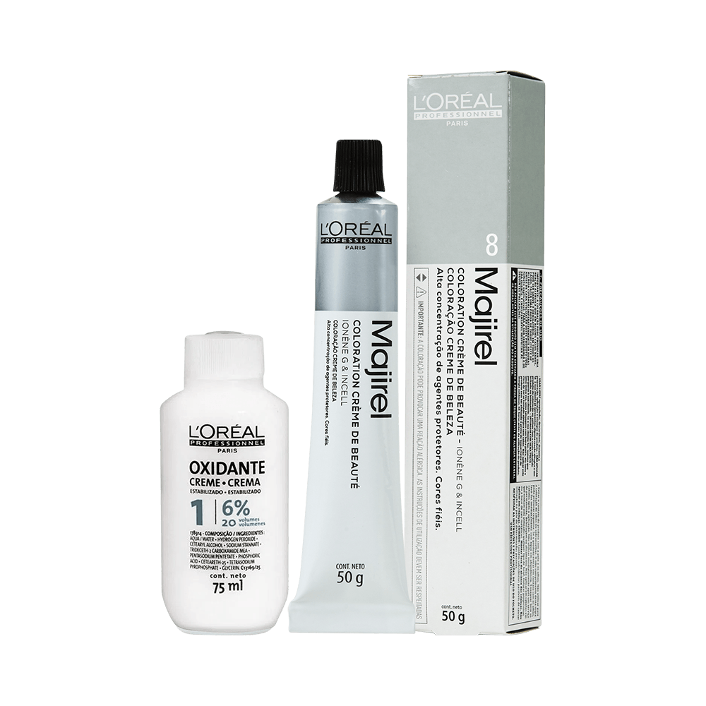 Coloração Majirel 8 L'Oréal Professionnel com tubo de 50g e oxidante 75ml